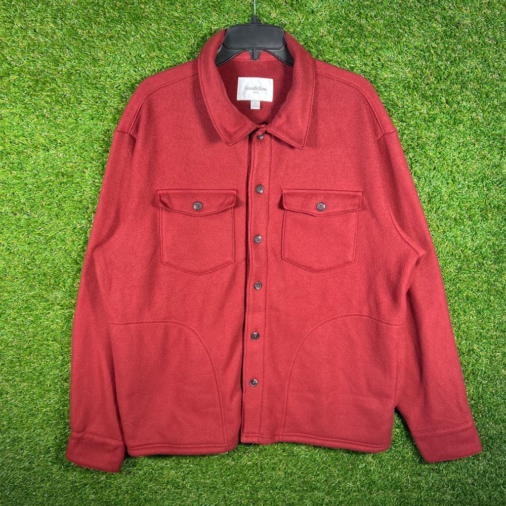 Goodfellow & Co Mens Fleece Shirt Jacket Burgundy Red Size Large